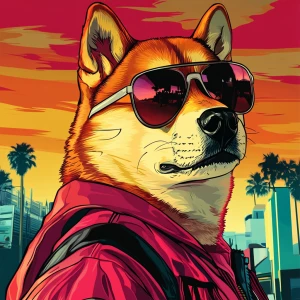 MEME DOGE in GTA art style, , in the style of a Grand Theft Aut...