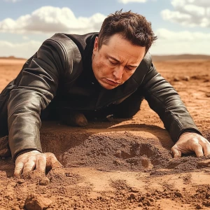 Elon Musk tripping in the dirt on Mars