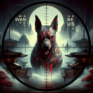 macabre highly-detailed intense demonic pitbull with curved ears...