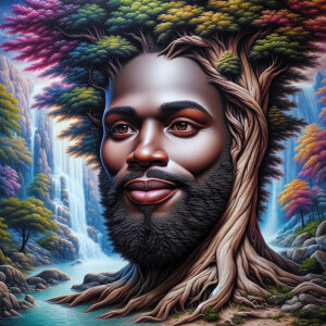 A hyper-realistic 3-D oil painting depicting a tree integrated w...