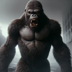 photorealistic. Full body shot. King Kong with big teeth