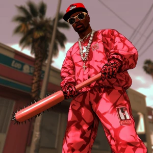 Fwog meme..80's clothing holding a spiked baseball bat, in GTA S...