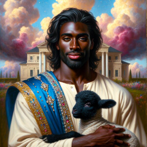 Oil painting of an African-American man resembling Jesus Christ,...