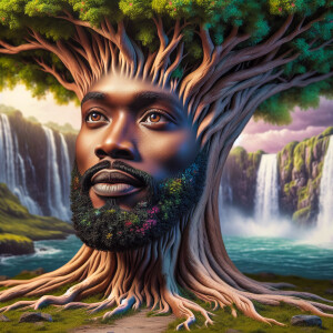 A hyper-realistic 3-D oil painting depicting a tree integrated w...