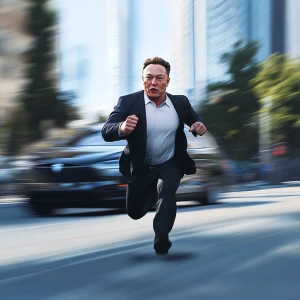 Elon Musk,running in a race, GTA style