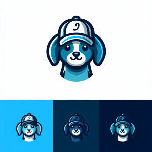 generate a mascot logo of blue dog wearing a cap. The cap is a b...