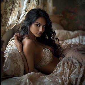 Generate an image of a breathtakingly beautiful Indian woman wit...