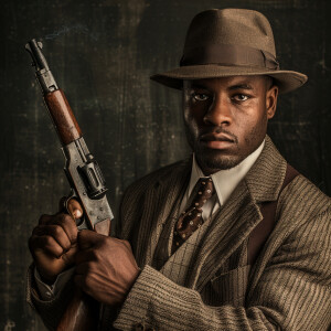 Inspired by Al Capone and African American male standing hold a...