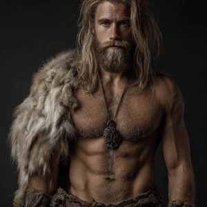 The image shows man with a muscular, hairy physique. hairy blond...