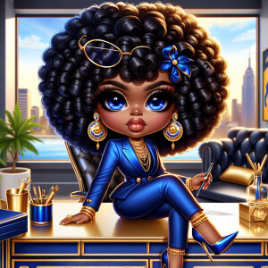 A chibi-style African American woman with a voluminous
curly af...