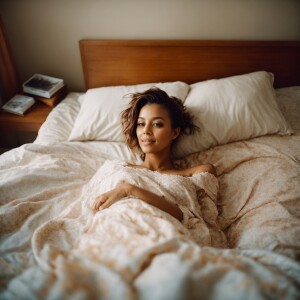 Full body shot from above of a Beautiful woman with big brown ey...