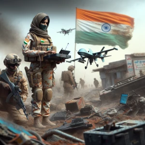 soldiers dressed in Indian military uniform remotely operates a...