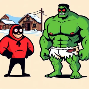 Create an image that features Hulk and Deadpool as characters de...