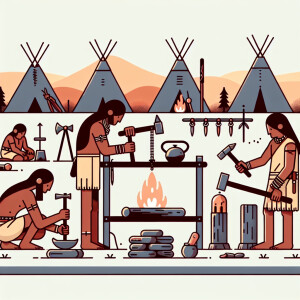 Ancient Native Americans forging cooper tools
