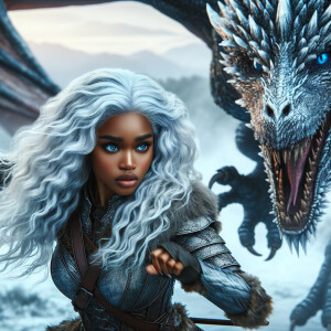 A beautiful huntress from the “Monster Hunter” series with dark...
