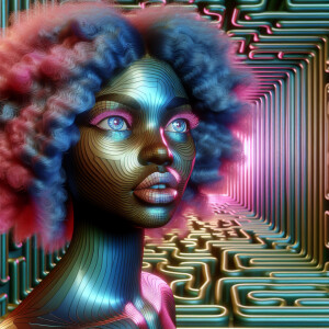 3D image fluorescent image of a beautiful African American woman...