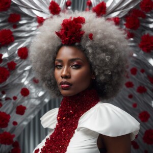 A beautiful African American woman, puffy grey wild and unruly h...