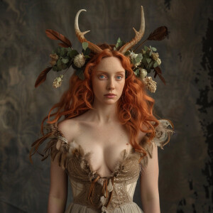 Photo realistic image. High resolution. Light ginger hair female...