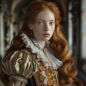 Create a photorealistic image of a light ginger-haired model wal...