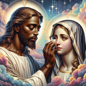 Ensure that the image distinctly represents both Jesus Christ an...