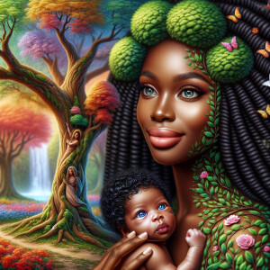 Create a close-up, hyper-realistic 3-D oil painting of a tree wi...