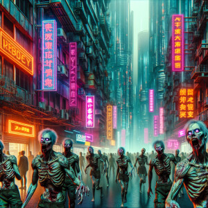 A group of zombies running down the street
