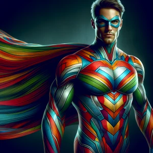Create an image of Superman wearing a costume that features a va...