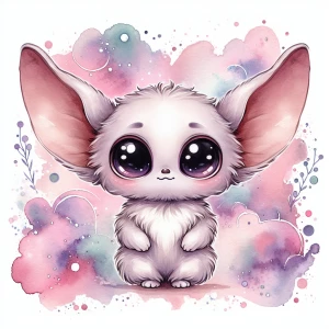 "A watercolor-style illustration of a cute alien creature inspir...