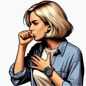 Blonde woman wearing a watch and cough