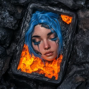 3D art, airbrush art: A cobalt blue-haired woman with beautiful...