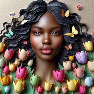 3D face of a light skin african-American beautiful woman with br...