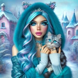 An airbrushed image of a fantasy-inspired girl with vibrant turq...