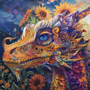 Majestic dragon goddess,purple and orange, psychedelic spiral, c...