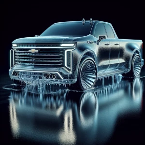 A futuristic C10 Chevrolet truck sleekly shaped from water . The...