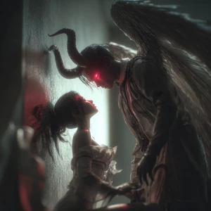 "A glowing male angel with radiant white wings gently lifting a...