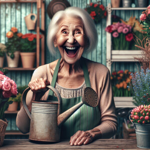 Funny and crazy caricature of a 95 year old American grandma in...