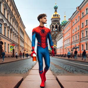 A man dressed as Spider-Man is strolling through the streets of...