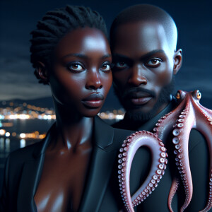 actress posing with her favorite familiar, both looking at camer...