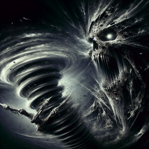 The Grim Reaper, a towering figure shrouded in darkness and myst...