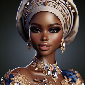 Create a 3-D realistic image of an African American woman with a...