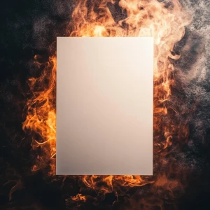 A blank event poster surrounded by fire