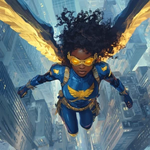 A series of digital art illustrations featuring a superhero char...
