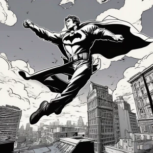 A dramatic page featuring a hero leaping off a rooftop, with bold inking and speech bubbles capturing a tense conversation mid-action.