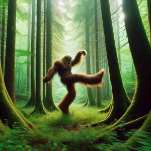 1900 dancing humanoid looking hair covered sasquatch in the wood...