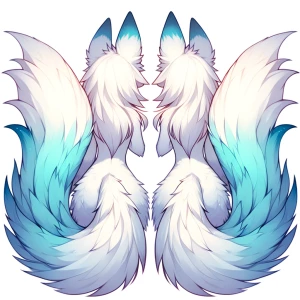 A antropermophic arctic fox girl with white fur 2 tails with ice...