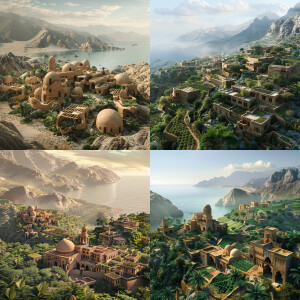 Yemeni architecture, village with coffe farms around mountains a...