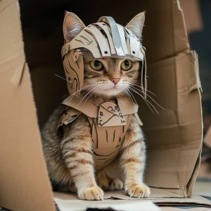 cat in gladiator role in carton style