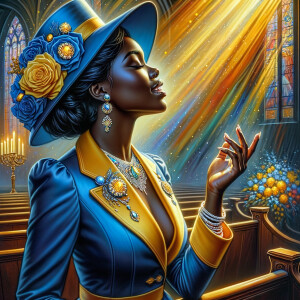 A spiritually enriching illustration portrays an African America...