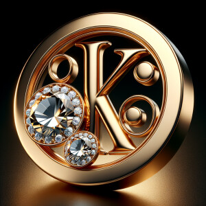 Create a 3-D realistic image of a gold circle and in the middle of the circle is the initials KS and add a couple diamonds to that