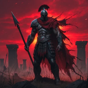 Imagine a lone Spartan warrior standing amidst a desolate battle...